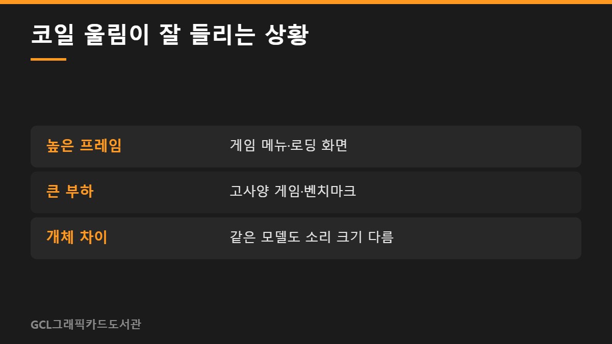 코일 울림이 잘 들리는 상황