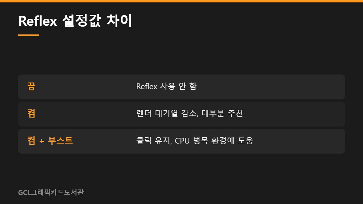 Reflex 설정값 차이