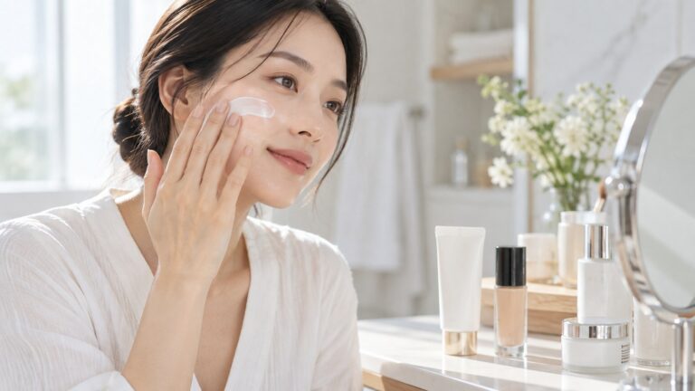 선크림을 바른 뒤 별도로 메이크업을 준비하는 모습